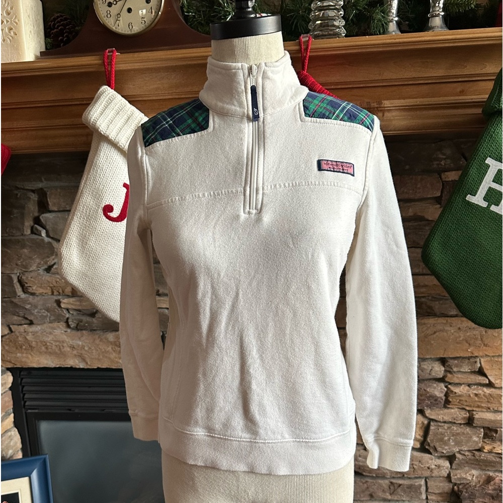 VINEYARD VINES 🐳 Ladies White with Plaid Yoke All Cotton Shep Shirt - Sz XXS - Picture 9 of 16